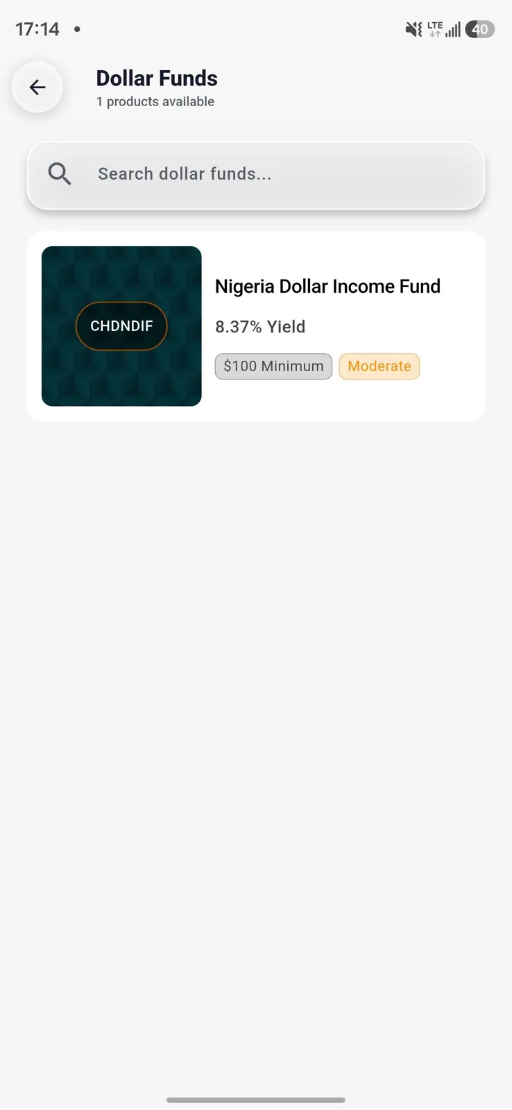 Dollar fund screen in the InvestNaija app Dollar fund screen in the InvestNaija app